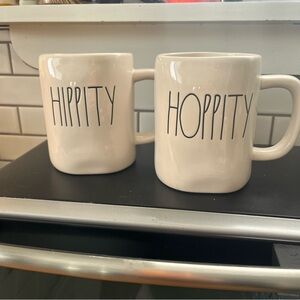 Rae Dunn Easter Theme Mug Set of 2 Hippity Hoppity - Like New Large Mugs